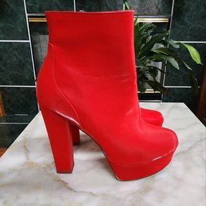Azalea Wang Carli Red Heeled Booties, Sz 10